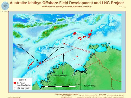 Map, Image, Australia: Ichthys Offshore Field Development and LNG Project
