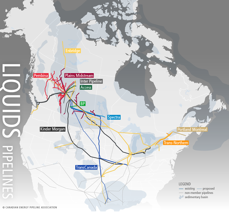 Map of Canada's liquid fuels pipelines