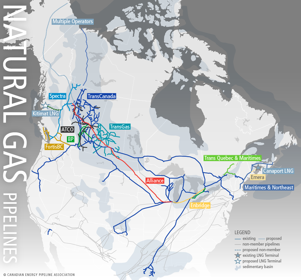 Map of Canada's natural gas pipelines