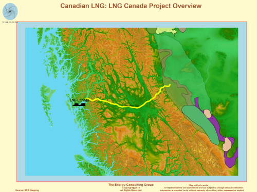LNG Canada project includes pipeline from British Colombia and Alberta gas fields, including Montney, Deep Basin, and Duvernay