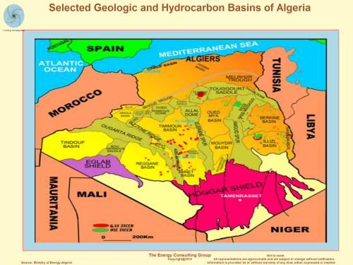 Selected Geologic and Hydrocarbon Basins of Algeria (with some oil and gas fields)