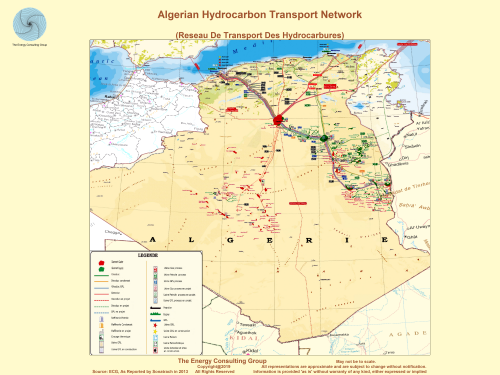 Map of Algerian Hydrocarbon Transport and Export Network (Oil and Gas Pipelines and Export Terminals)