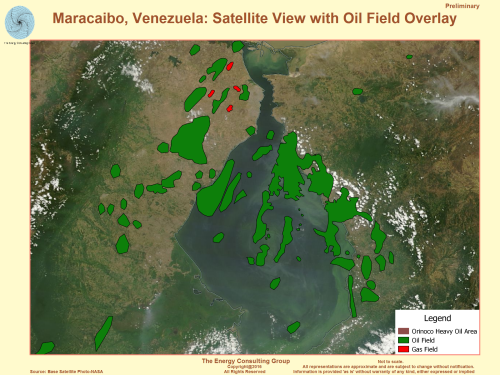Maracaibo, Venezuela:  Satellite View with Oil Field Overlay