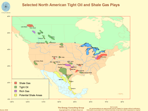 Map of Selected North American/USA Tight Oil and Shale Gas Plays