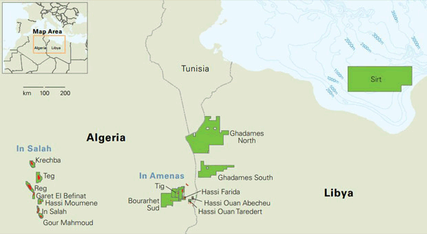 Map of the In Amenas gas facility in Algeria
