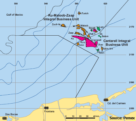Map of Cantarell Integral Business Unit