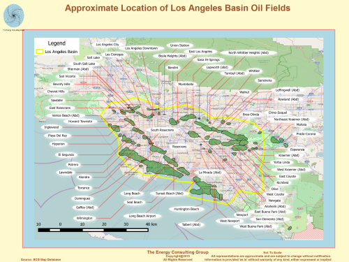Map, Image,Approximate Location of Los Angeles Basin Oil Fields