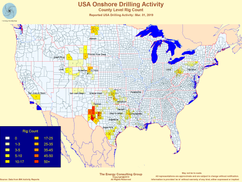 US Onshore Drilling Activity Heat Map (March 2019)