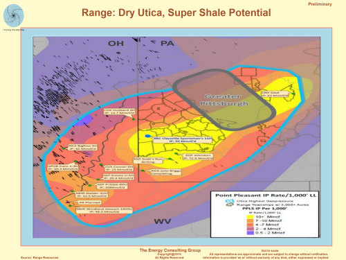 Map, Image,  Range Resources: Dry Utica, Super Shale Potential
