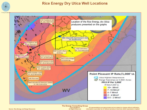 Map, Image, Rice Energy Dry Utica Well Locations