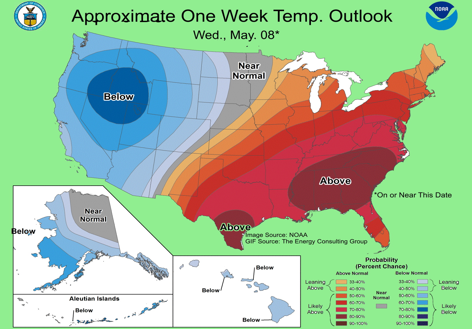 USA national weather service 7 day national  temperature outlook.